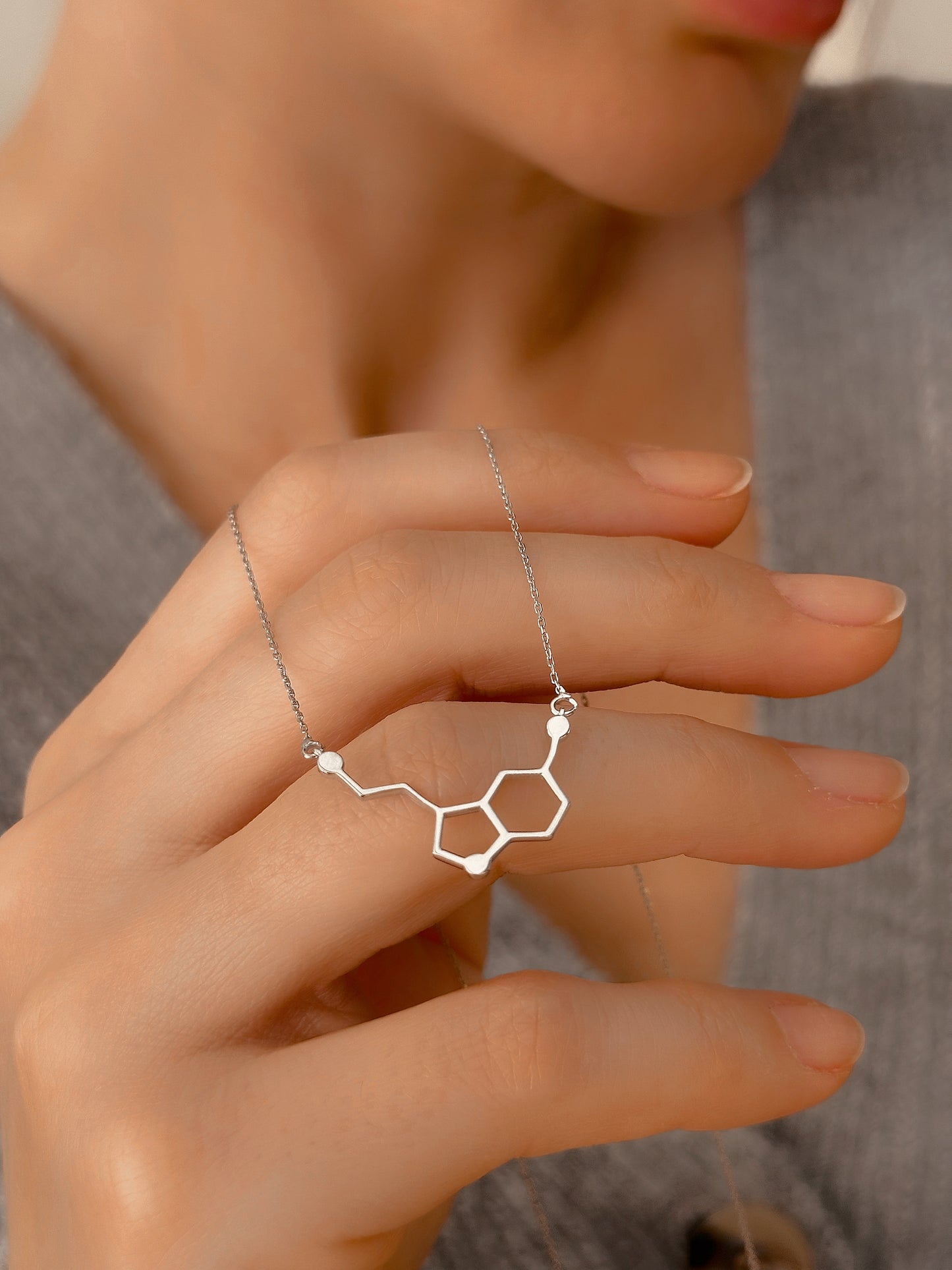 14K Solid Gold Personalized Serotonin Molecule Necklace