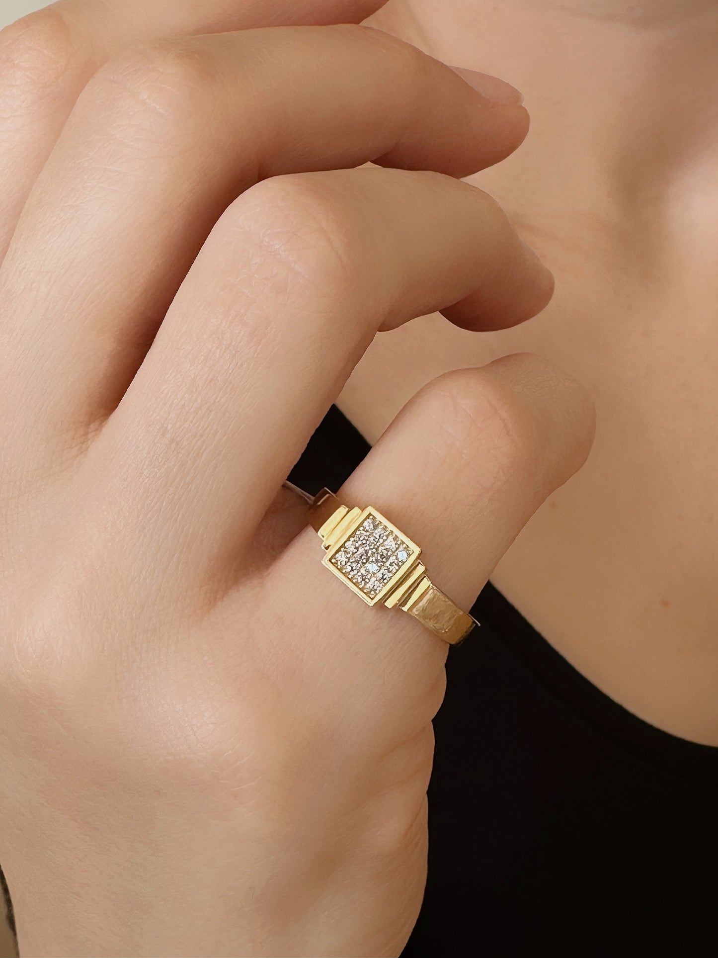 14k Solid Gold Square Stone Ring