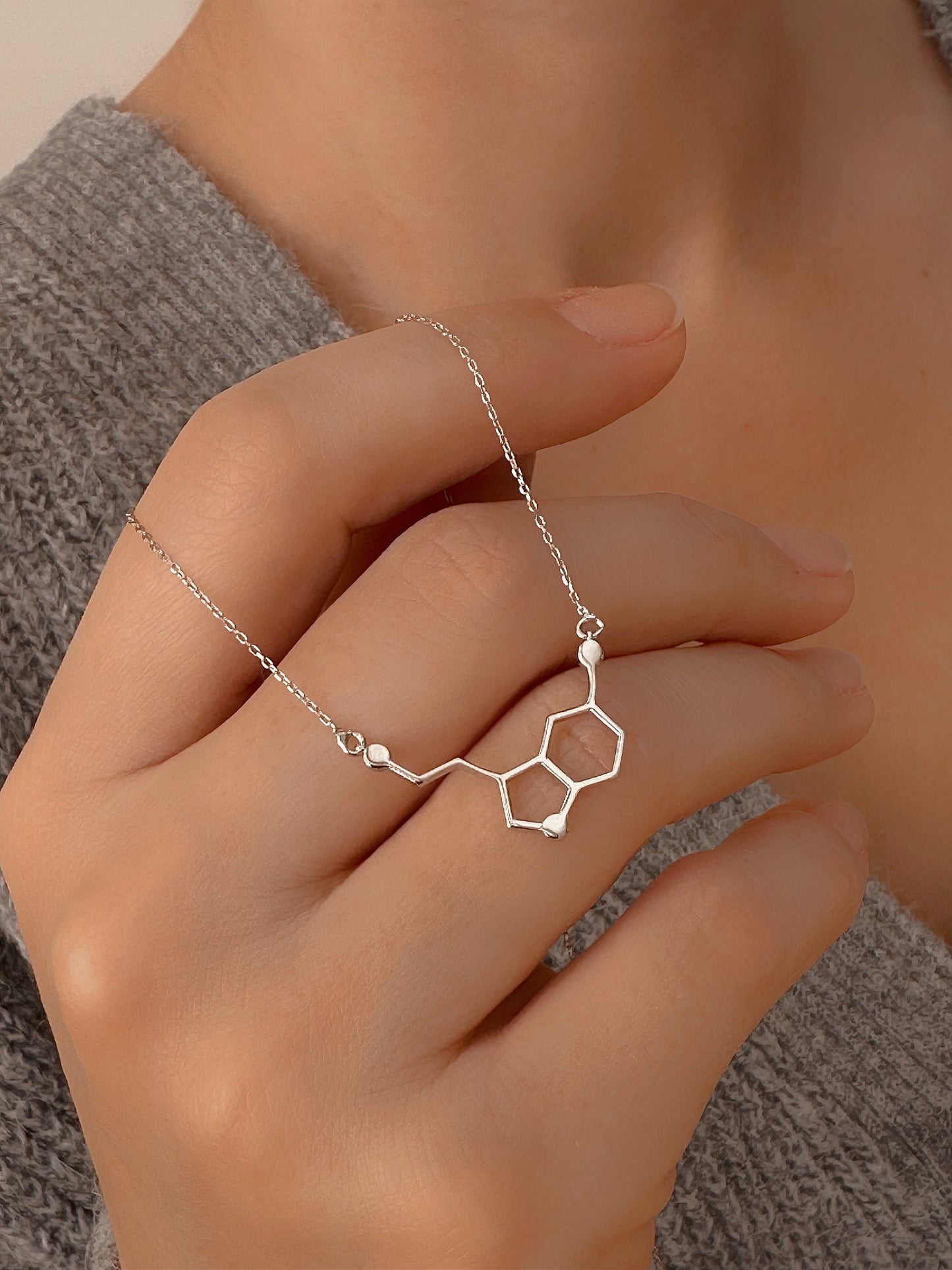 14K Solid Gold Personalized Serotonin Molecule Necklace