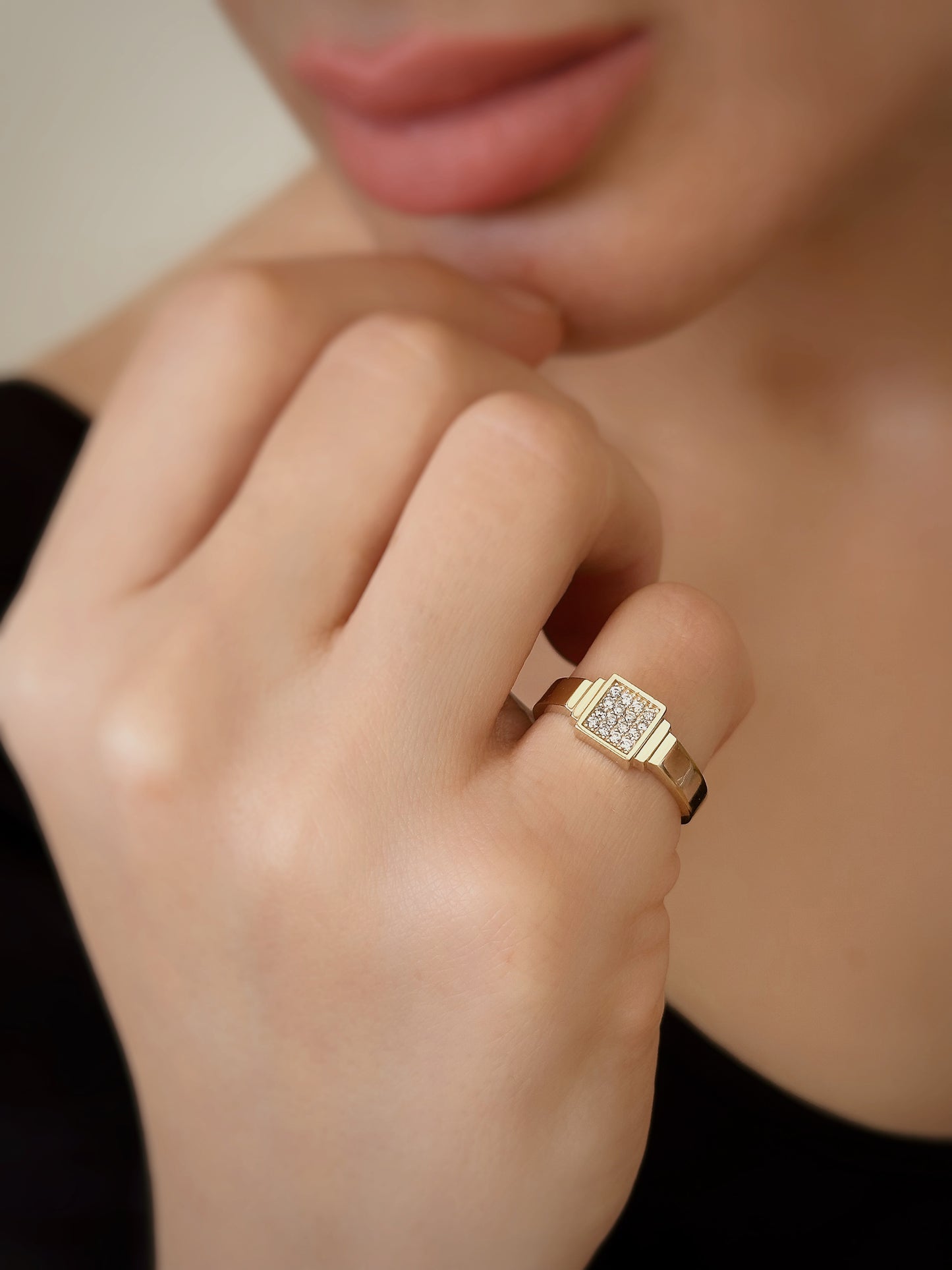 14k Solid Gold Square Stone Ring