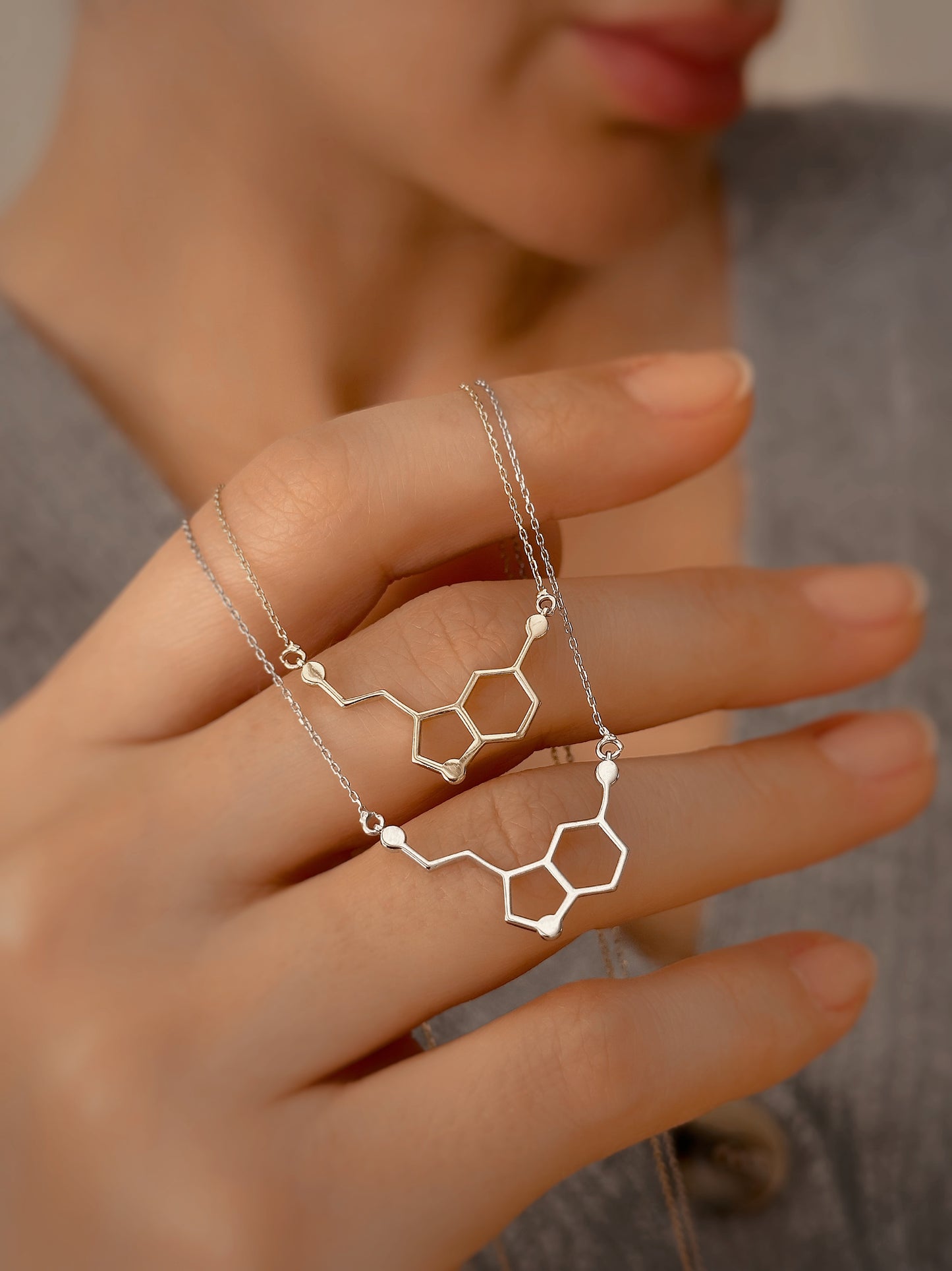 14K Solid Gold Personalized Serotonin Molecule Necklace