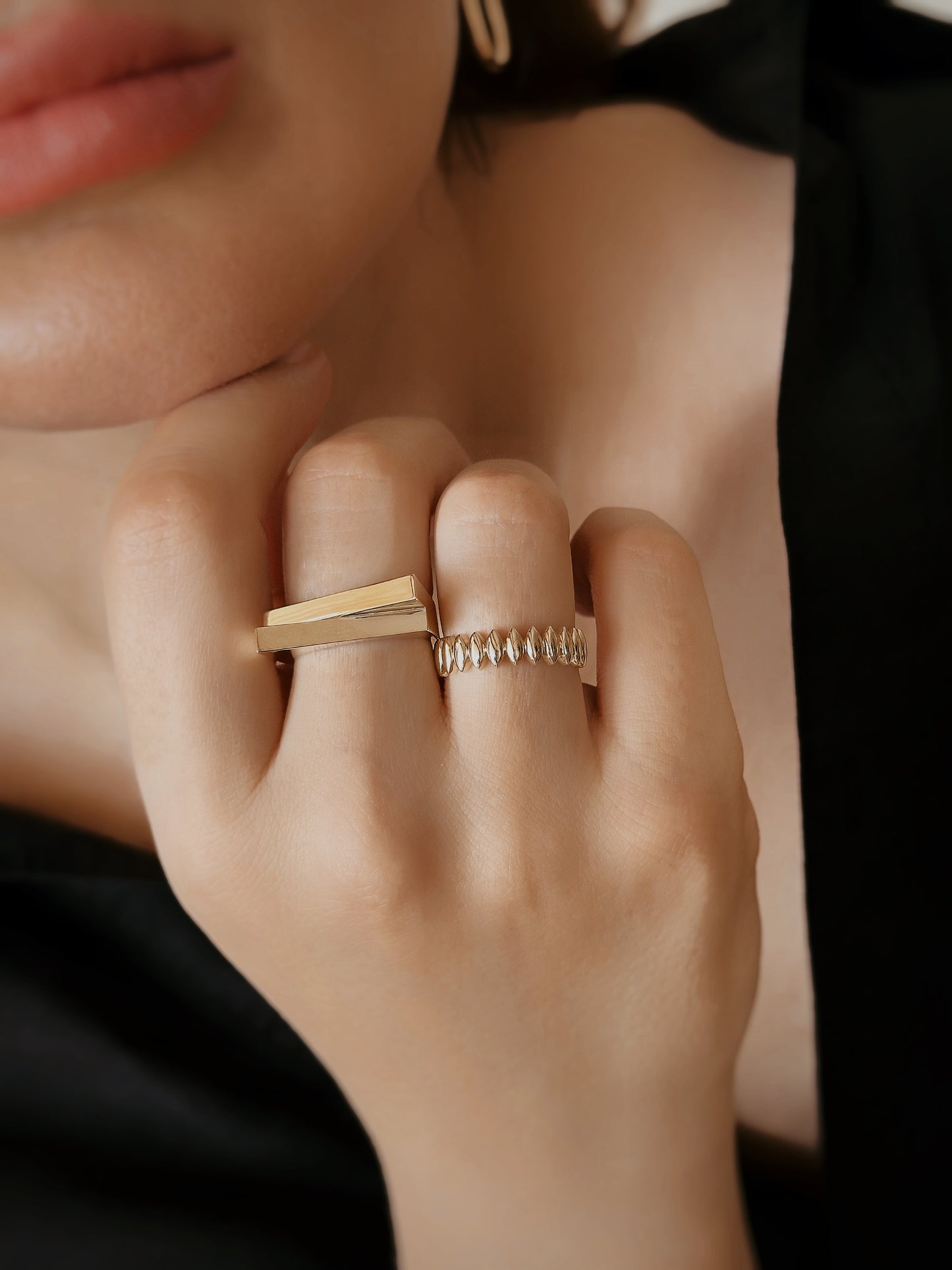 14K Solid Gold Croissant Model Geometric Ring