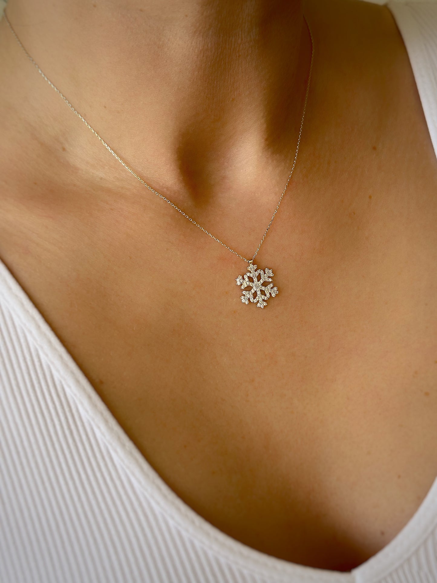 14k Solid Gold Snowflake Necklace