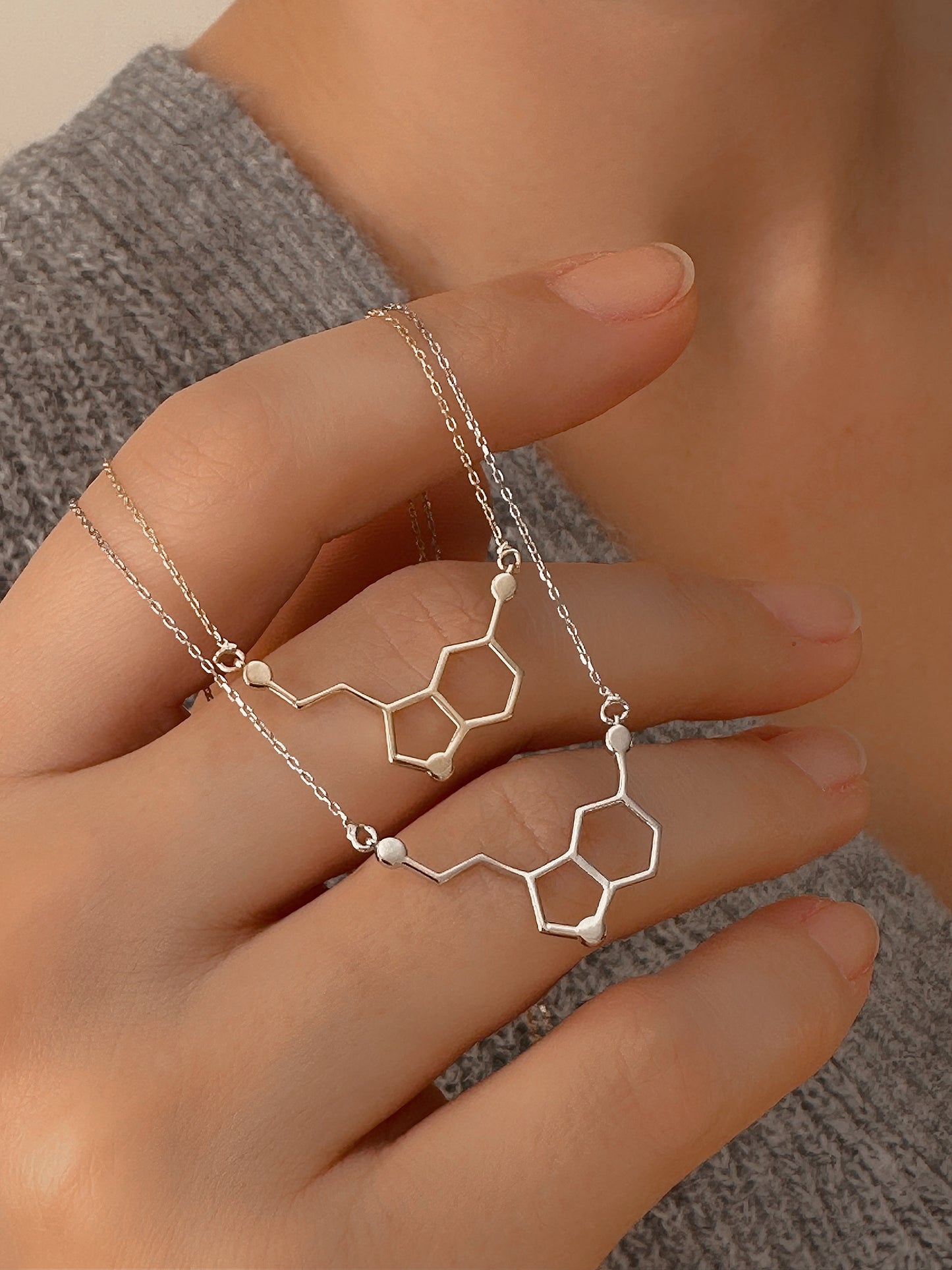 14K Solid Gold Personalized Serotonin Molecule Necklace