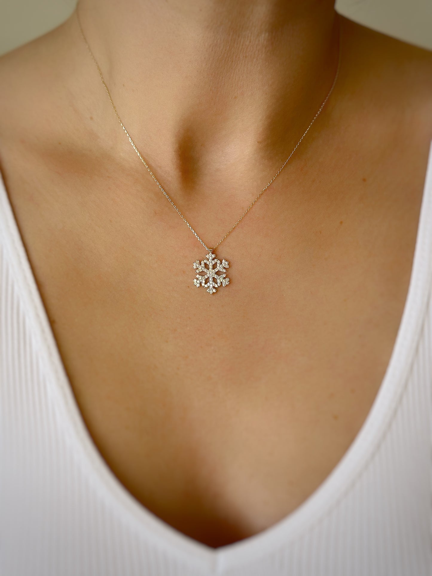 14k Solid Gold Snowflake Necklace