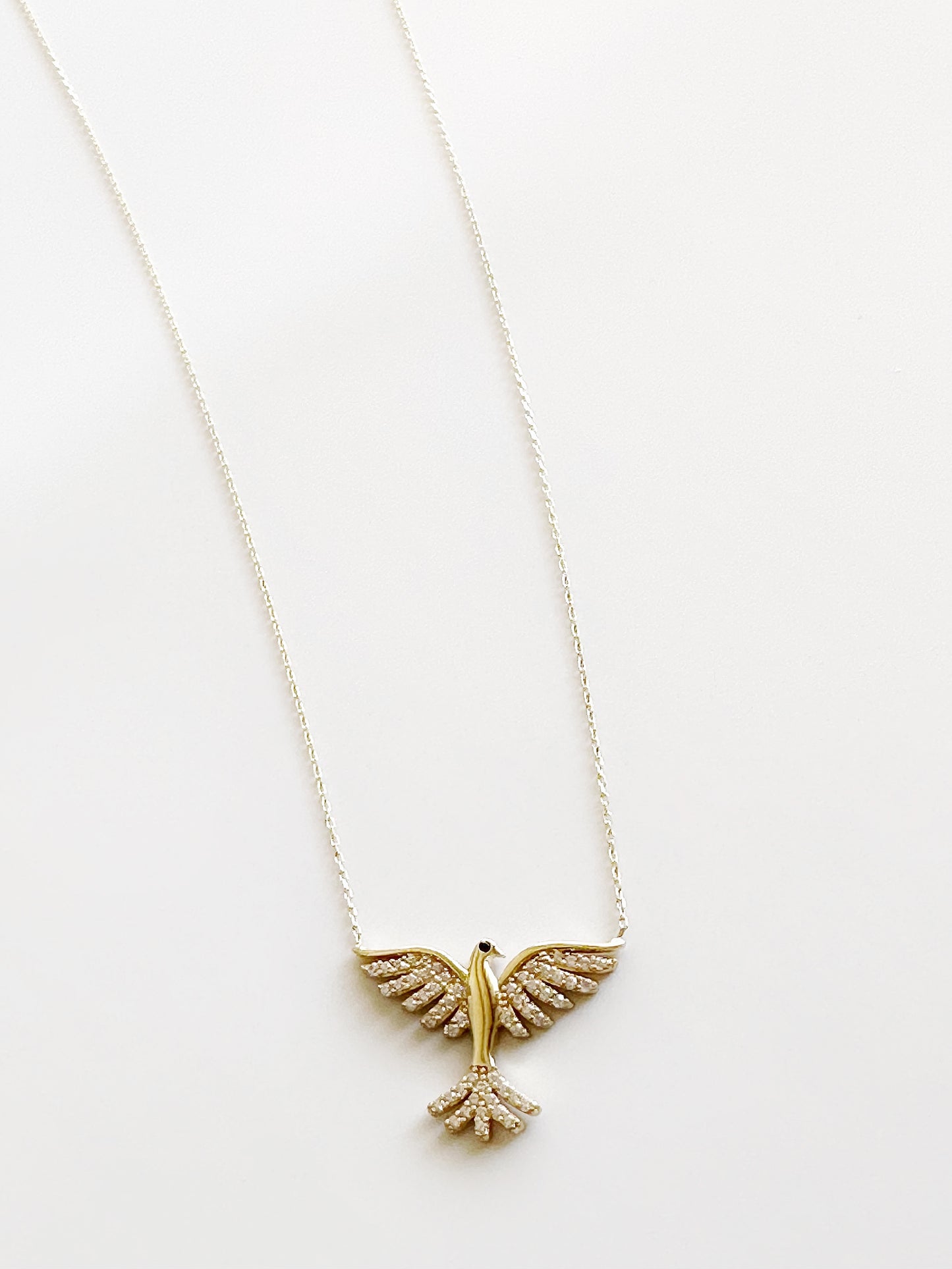 Dove Necklace, 14K Solid Bird Necklace , Gold Wing Bird Charm