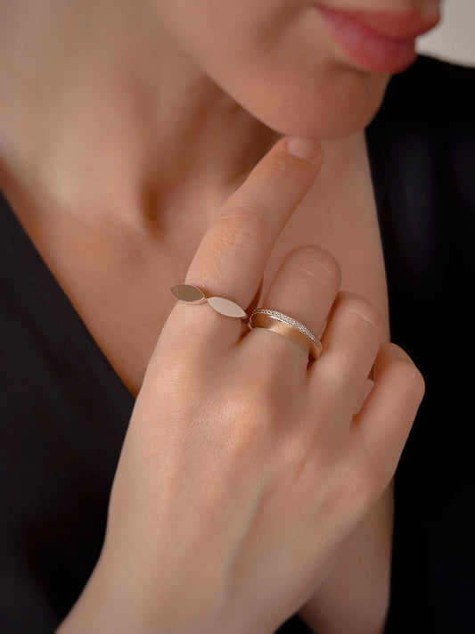 14k Solid Gold Asymmetric Design Ring