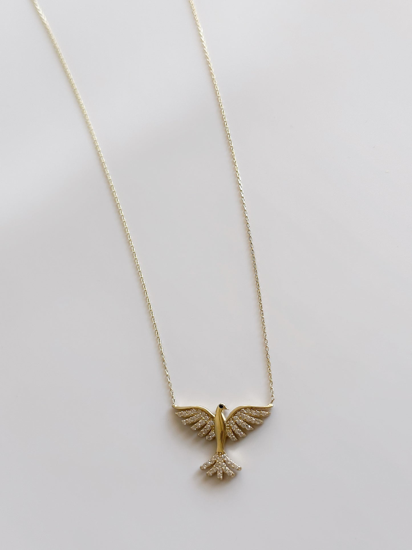 Dove Necklace, 14K Solid Bird Necklace , Gold Wing Bird Charm