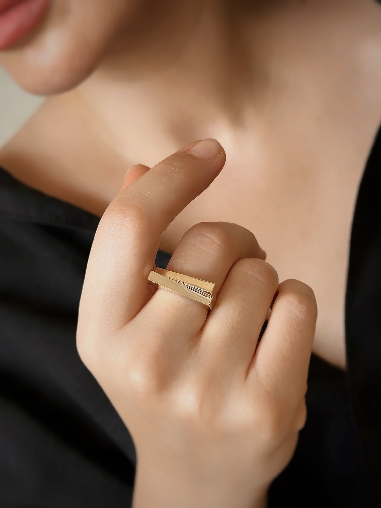 Asymmetrical Thick Unisex Ring, Geometric Ring