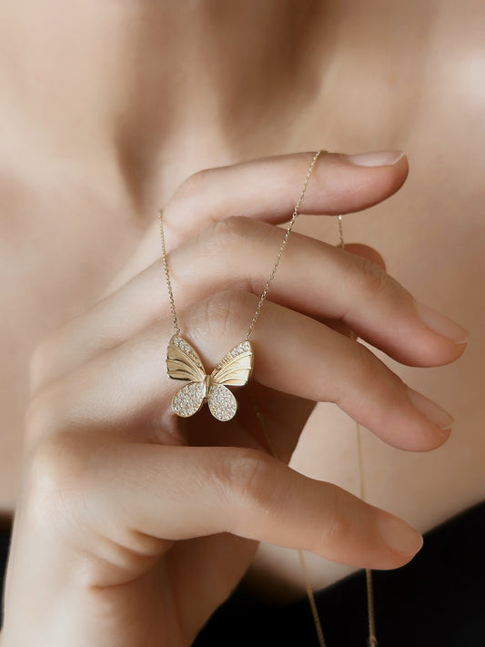 14k Solid Gold Butterfly Necklace