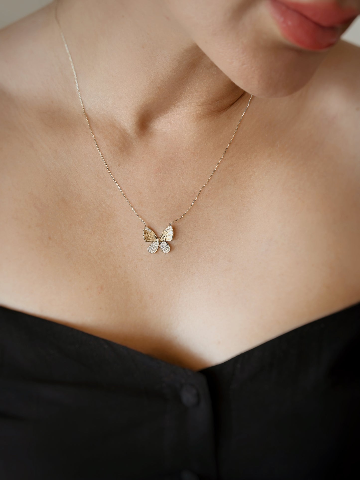 14k Solid Gold Butterfly Necklace