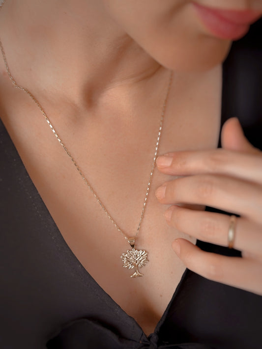 14K Solid Gold Tree of Life Necklace