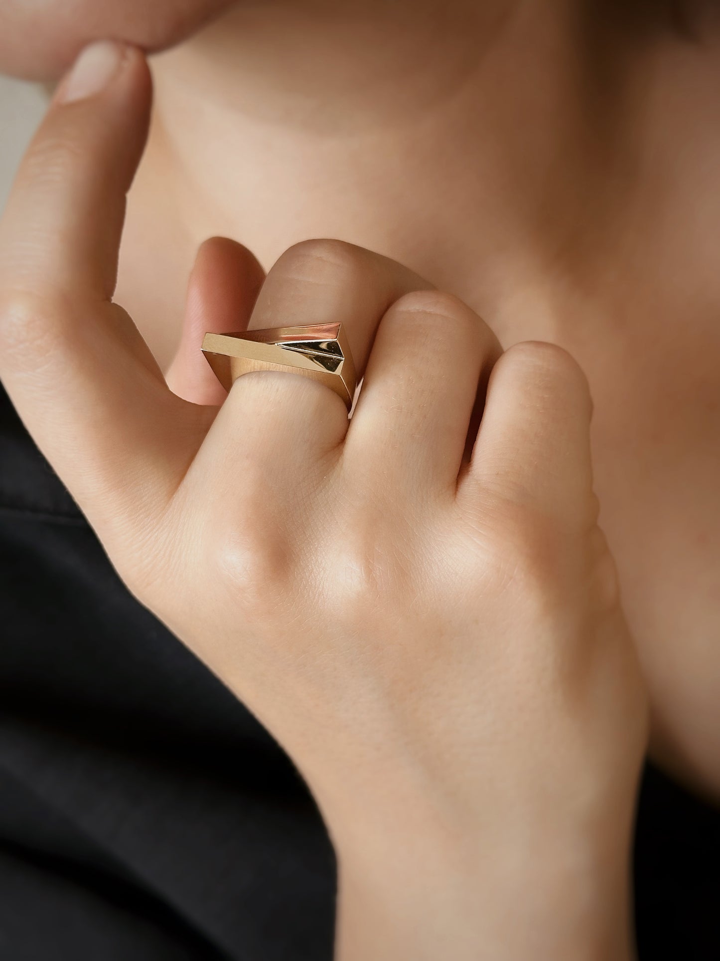 Asymmetrical Thick Unisex Ring, Geometric Ring