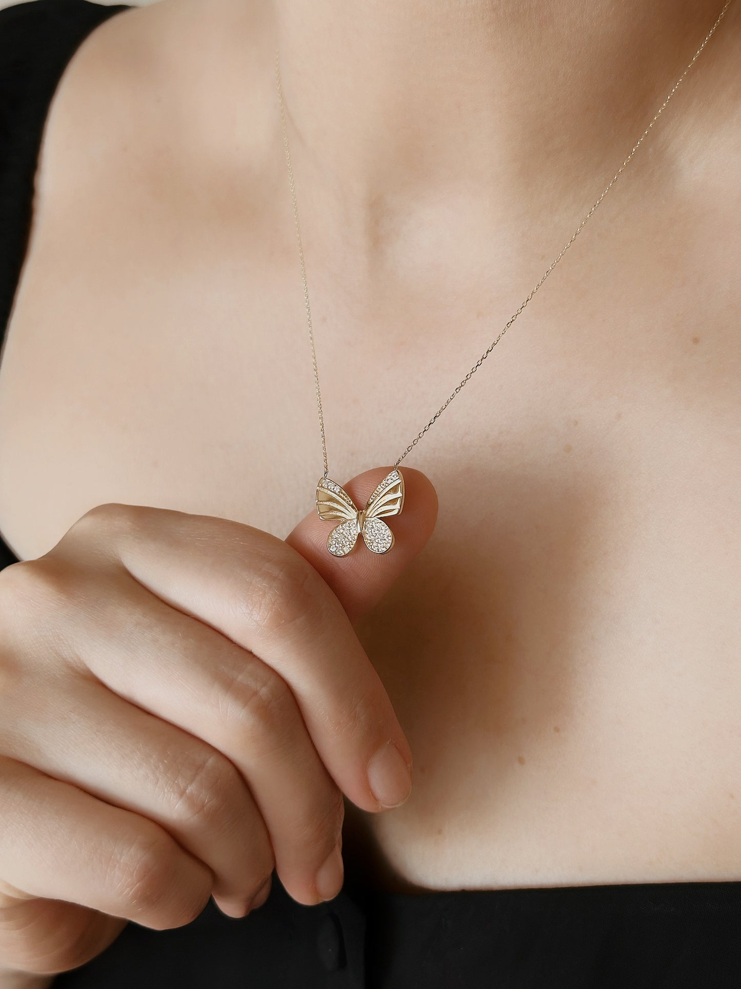 14k Solid Gold Butterfly Necklace