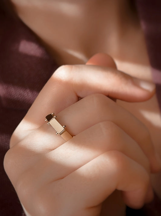 14K Solid Gold Symmetrical Shape Ring, Polygon Ring