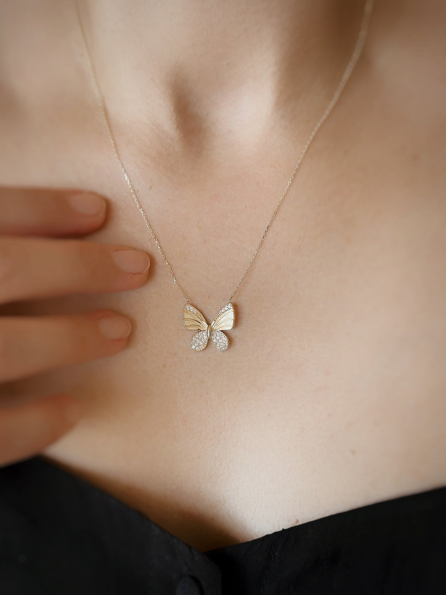 14k Solid Gold Butterfly Necklace