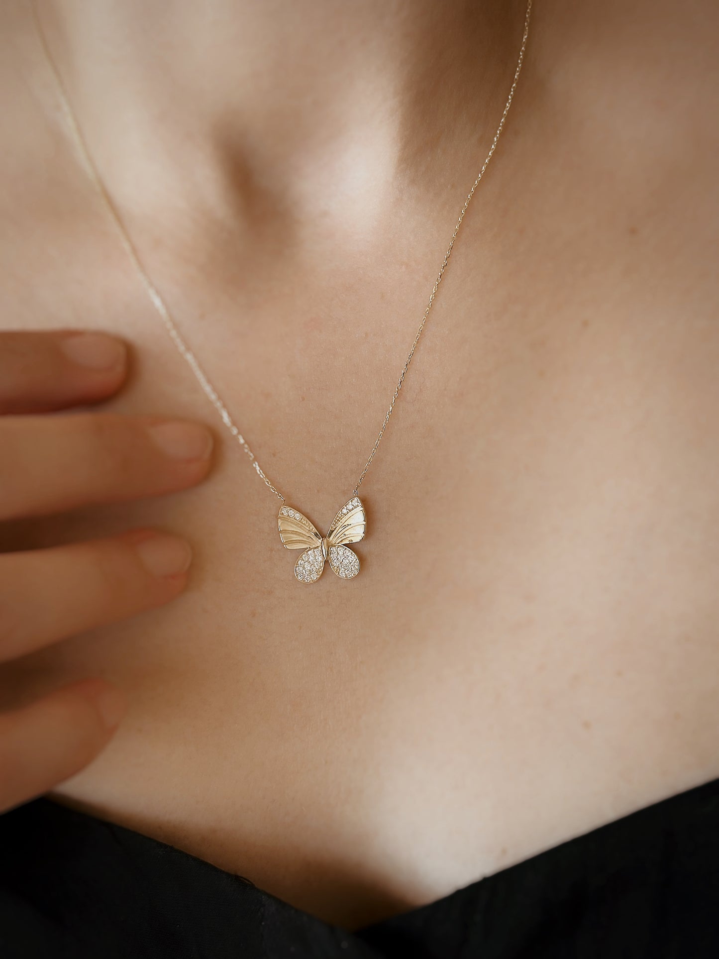 14k Solid Gold Butterfly Necklace