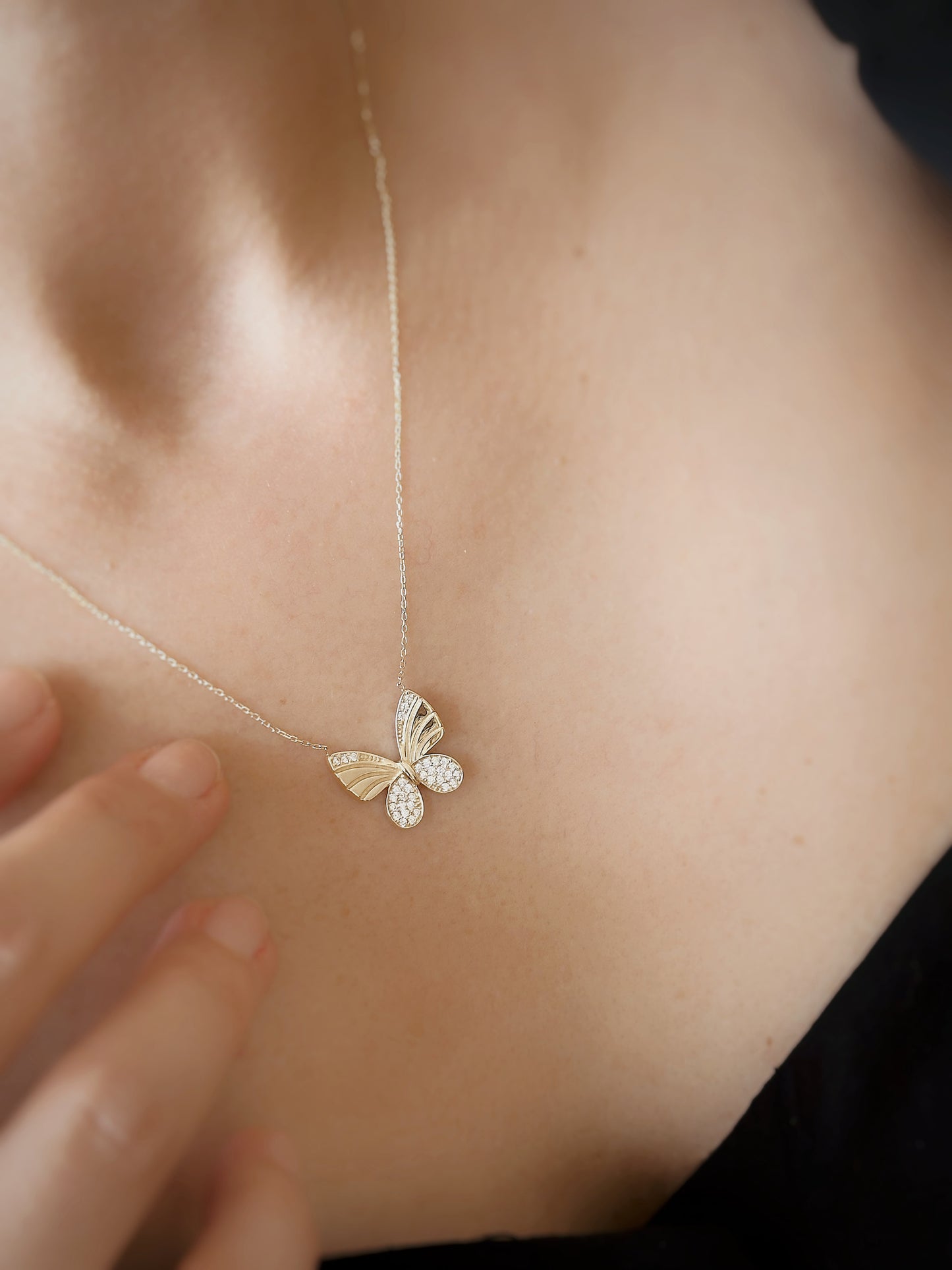 14k Solid Gold Butterfly Necklace