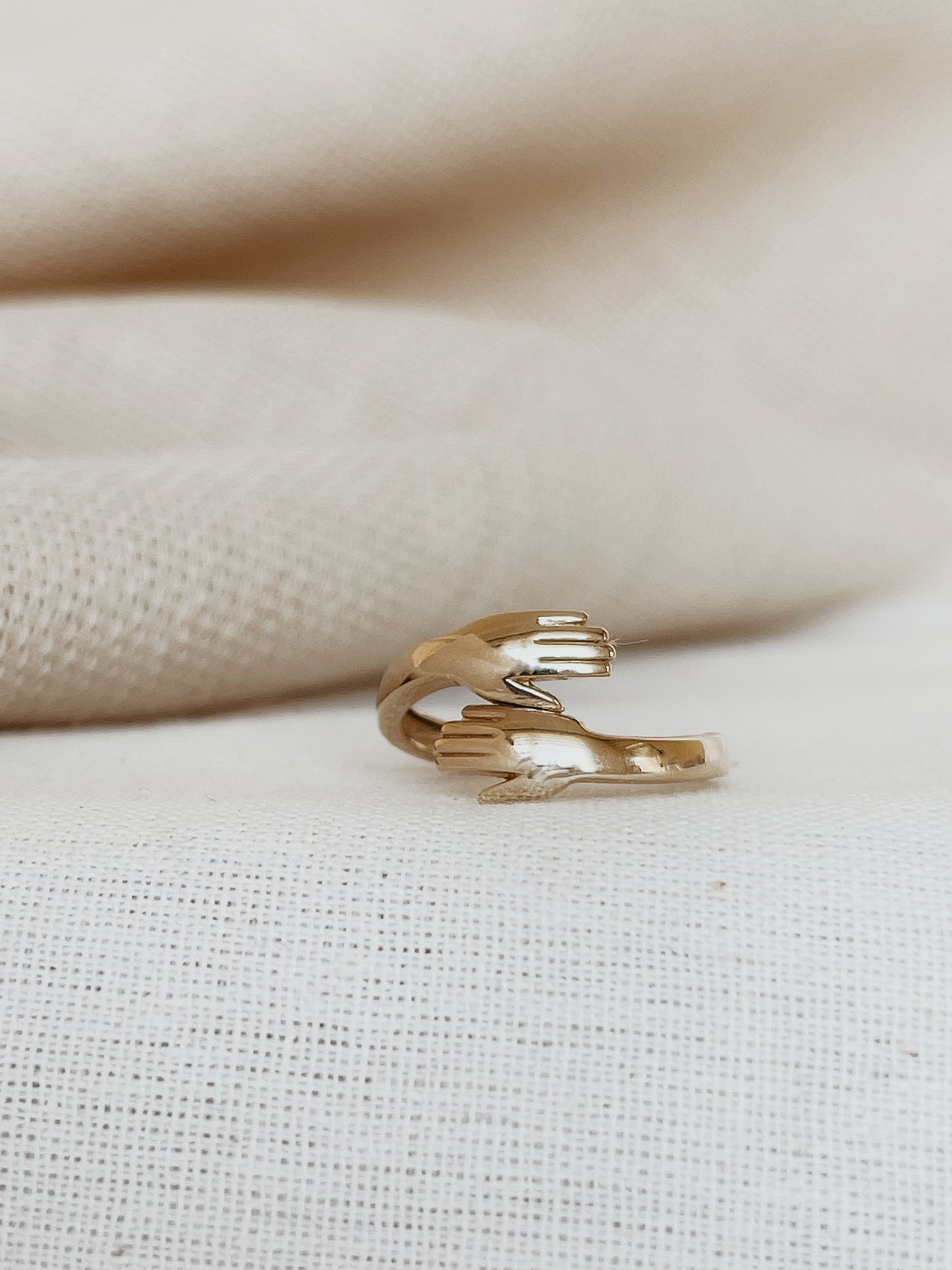 14k Gold Hands Rings, Love Hugging Hand Stackable Ring