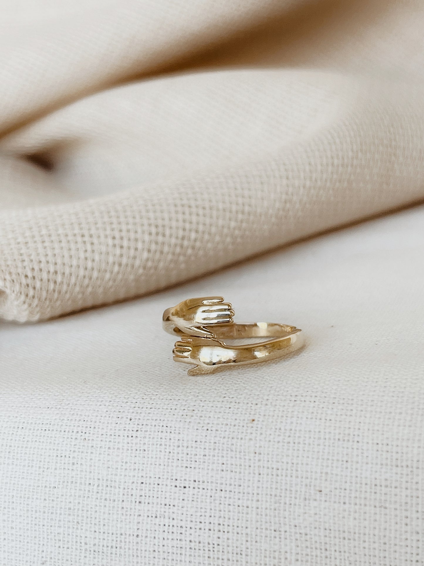 14k Gold Hands Rings, Love Hugging Hand Stackable Ring