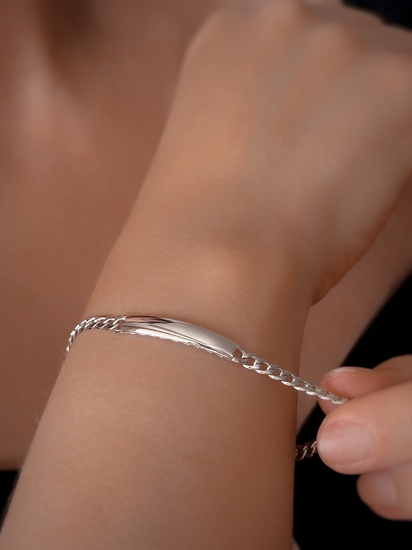 14K White Gold ID Bracelet, Nameplate Bracelet