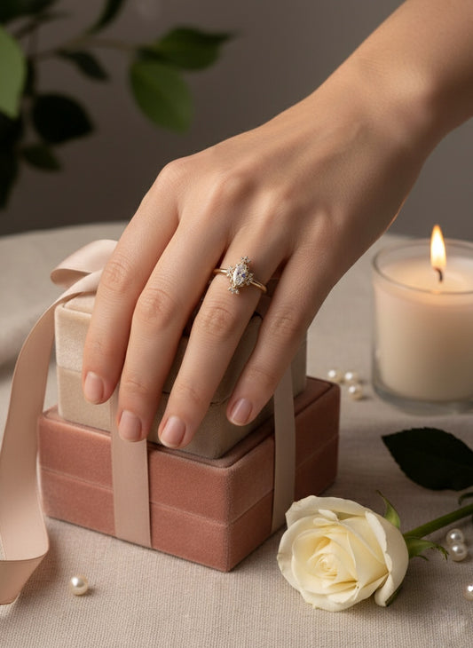 14K Solid Gold Marquise Moissanite  Engagement Ring