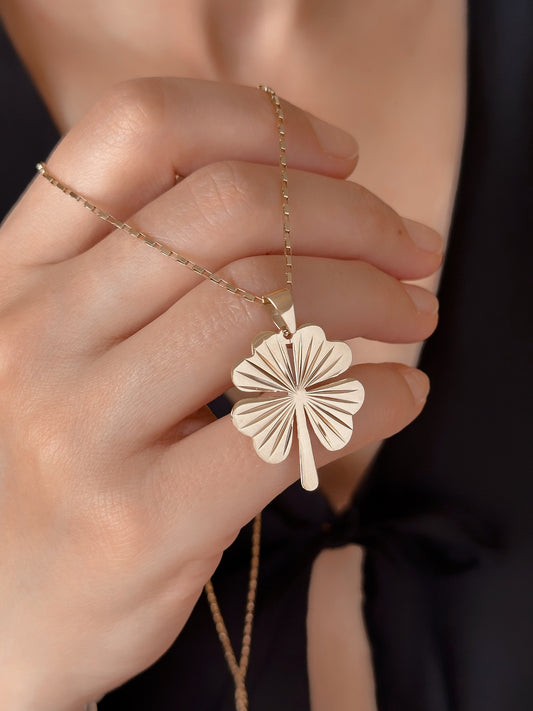 14K Solid Gold Clover Pendant Necklace Or Box Chain