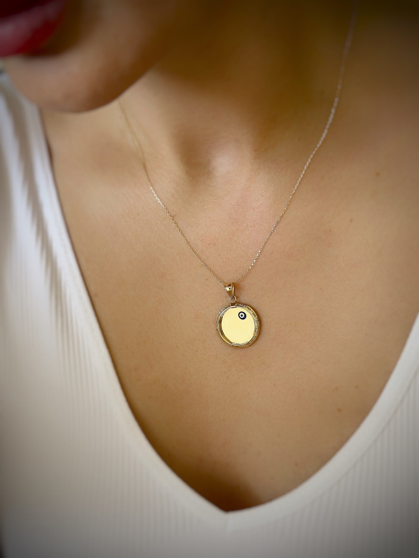 Mirror Necklace, 14k Solid Gold Mirror Necklace