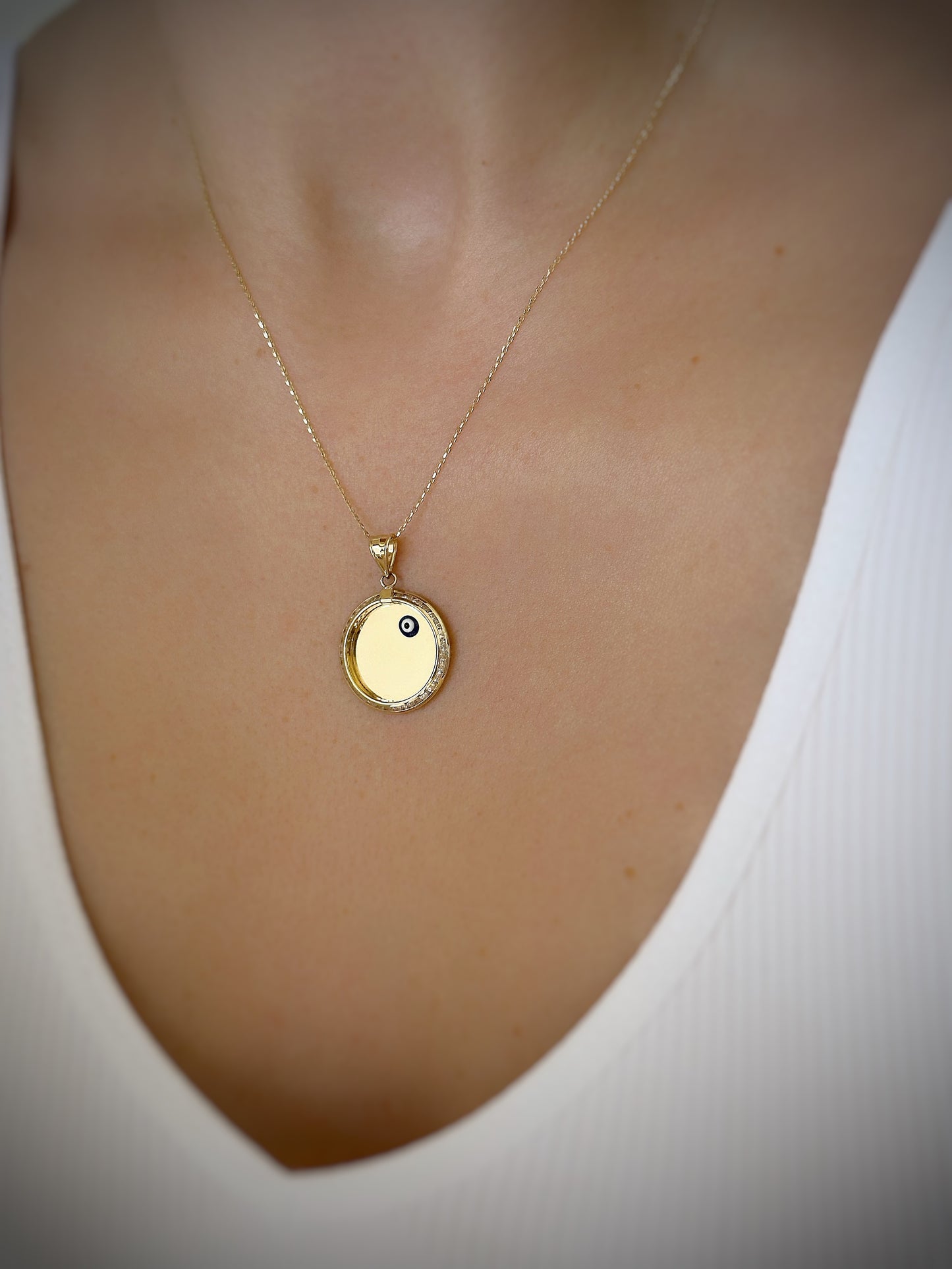 Mirror Necklace, 14k Solid Gold Mirror Necklace