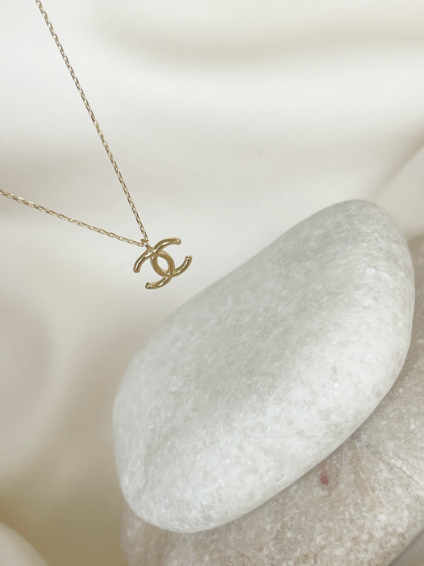 14k Solid Gold CC Necklace, Double C Necklace