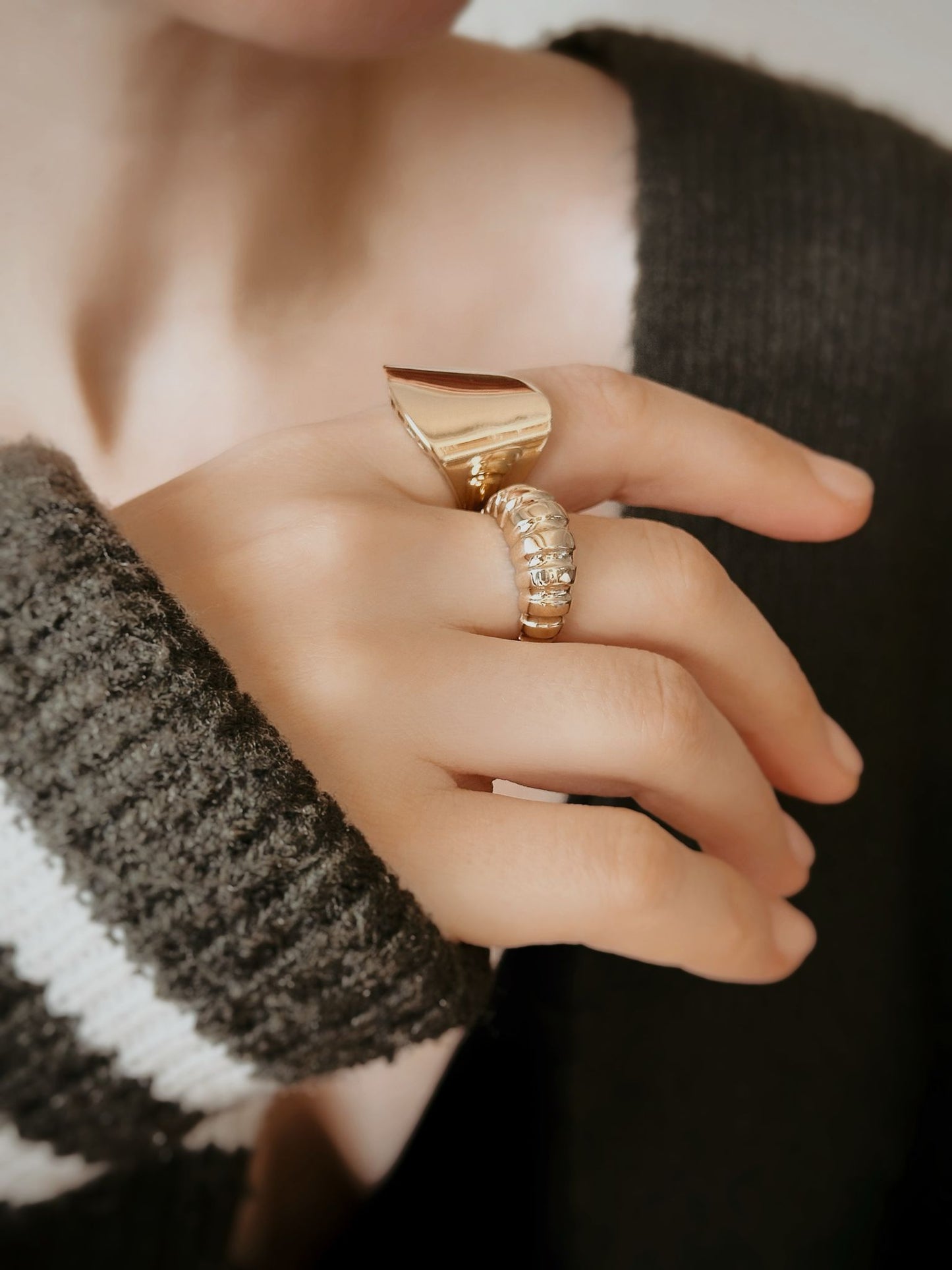 14K Solid Gold Croissant Model Geometric Ring