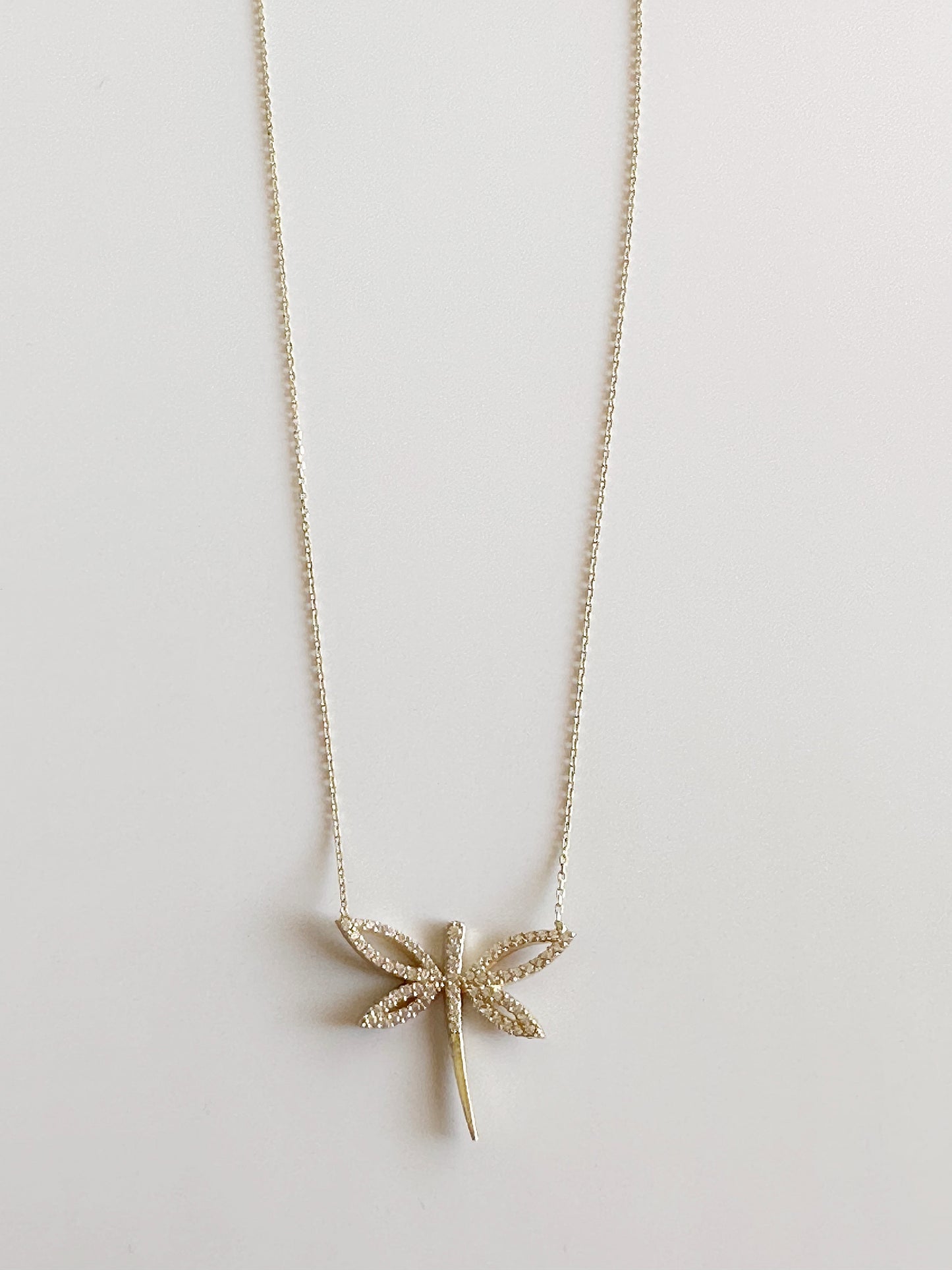 Dragonfly Necklace, 14k Solid Gold Animal Necklace