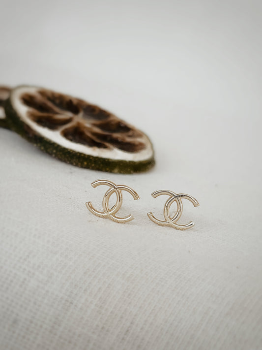 14K Real Solid Gold Double CC Earrings