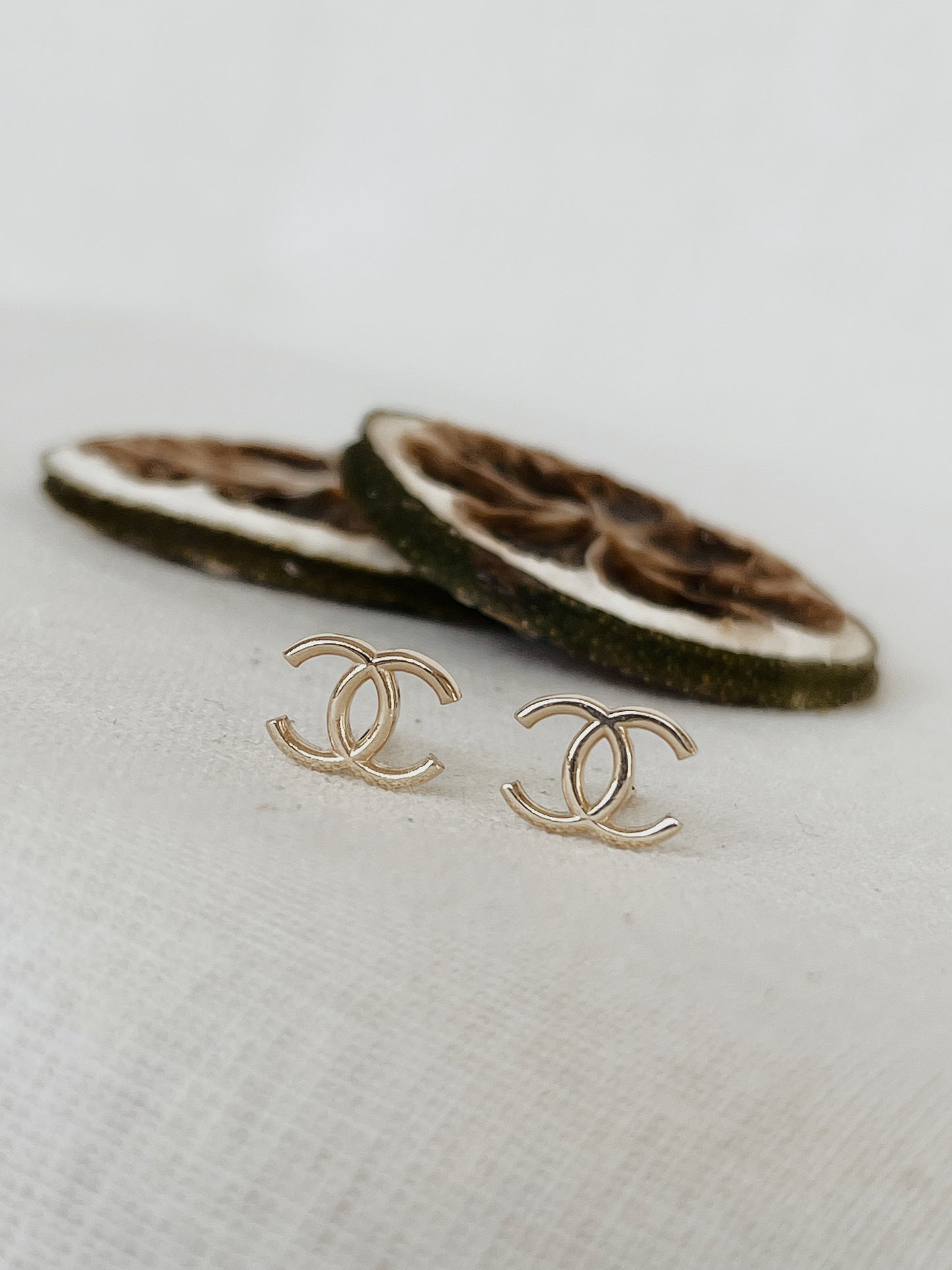 14K Real Solid Gold Double CC Earrings