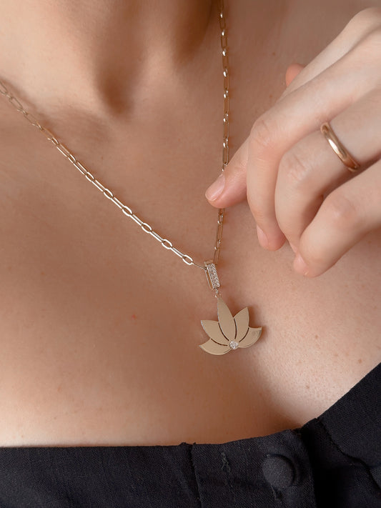 14K solid Gold Lotus Flower Necklace