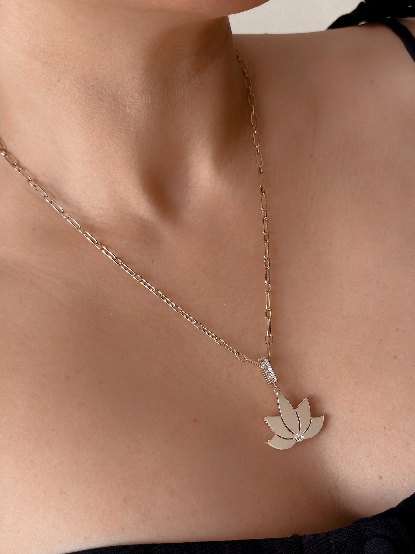 14K solid Gold Lotus Flower Necklace