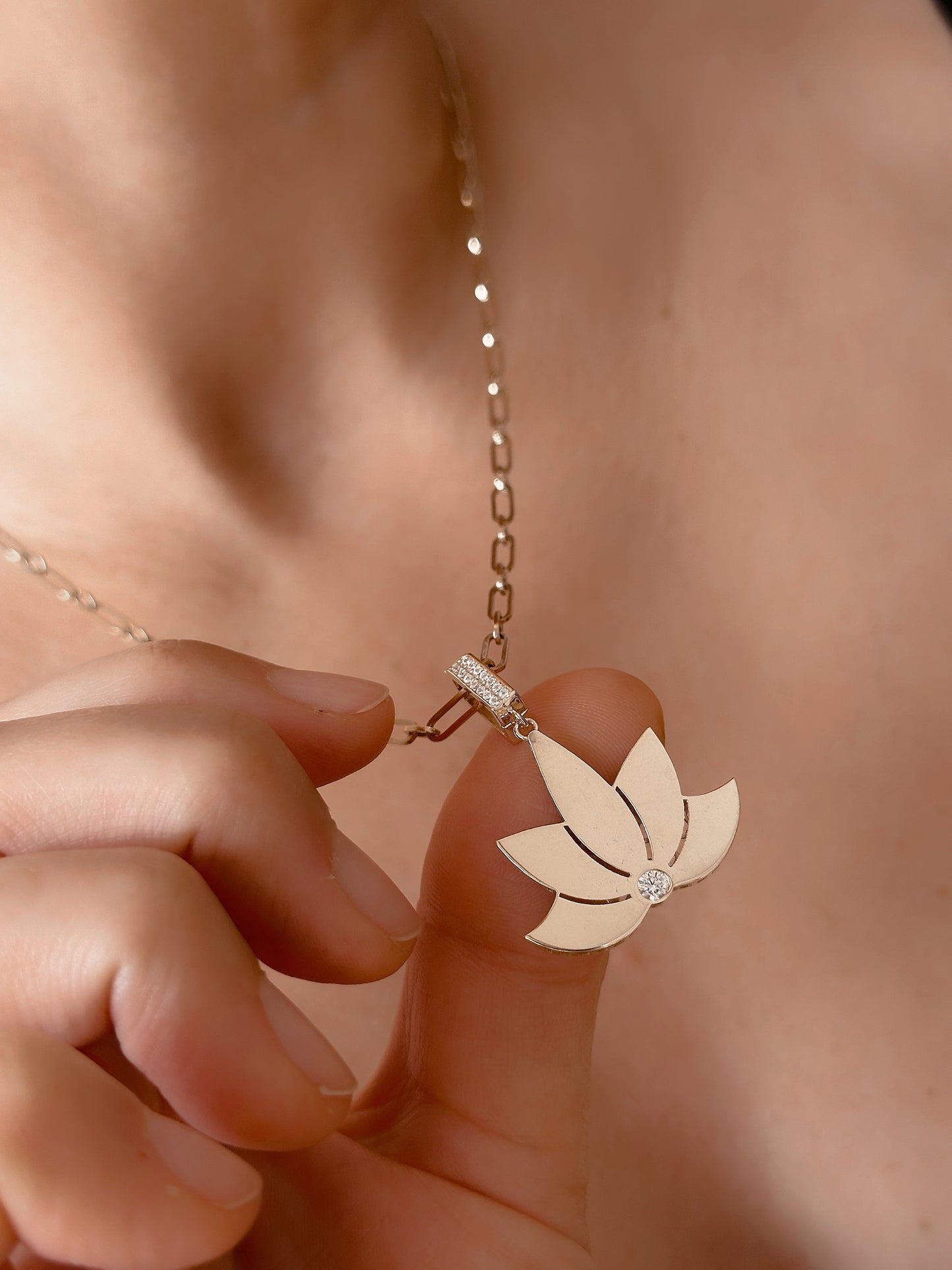 14K solid Gold Lotus Flower Necklace