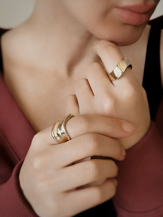 14K Solid Gold Wave Model Geometric Ring