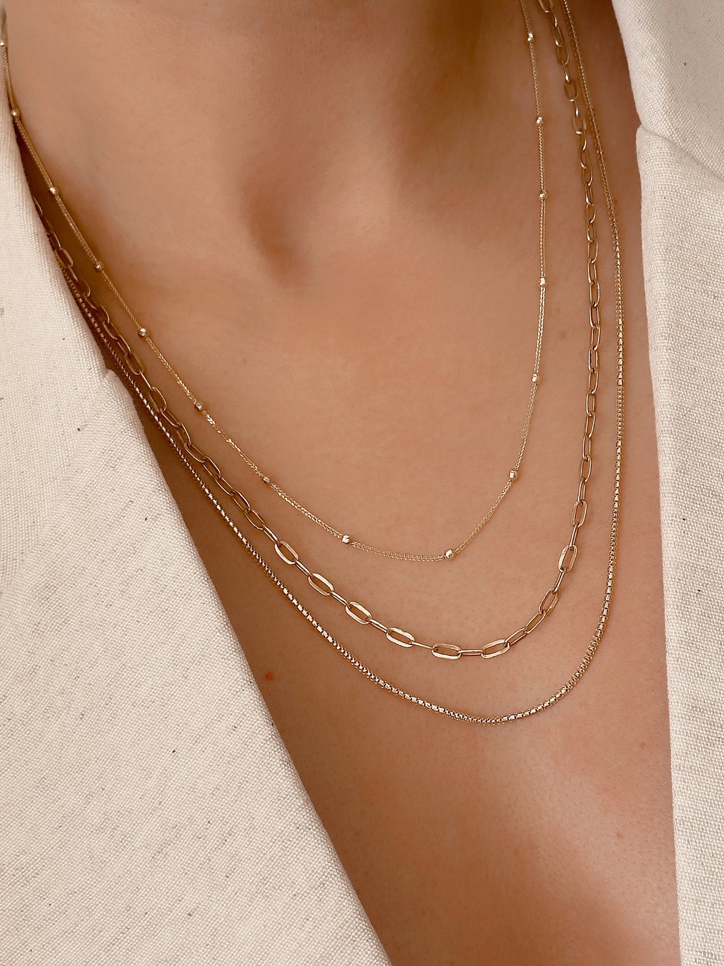 14k Solid Gold Layered Necklace