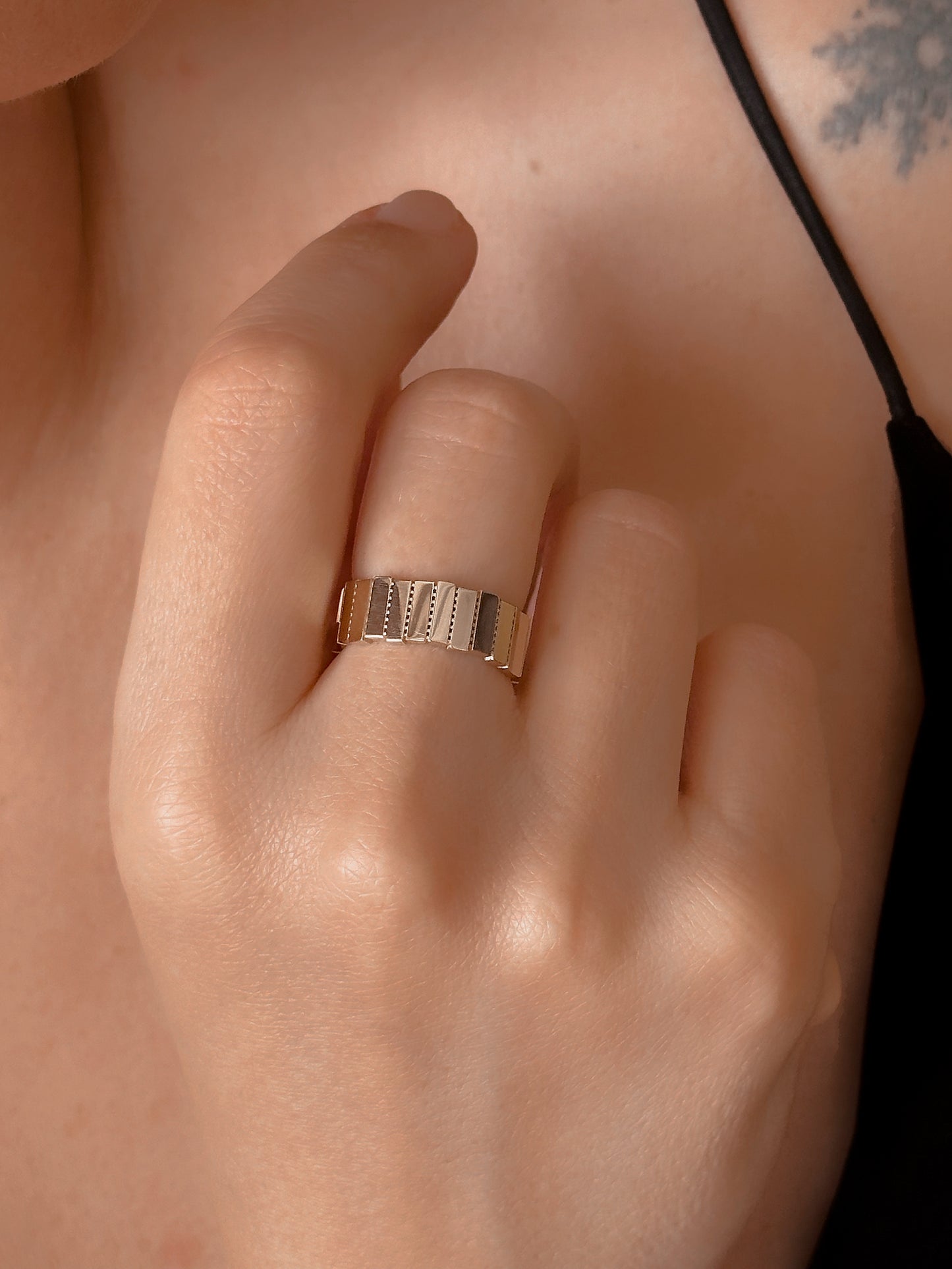 14k Solid Gold &nbsp;Plate Row Ring