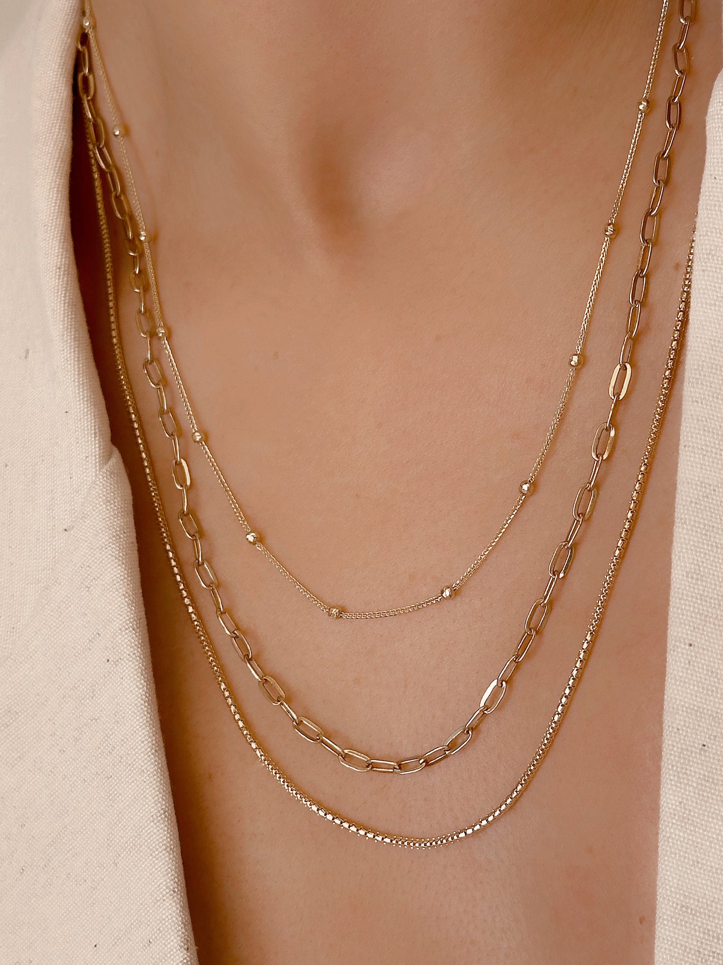 14k Solid Gold Layered Necklace