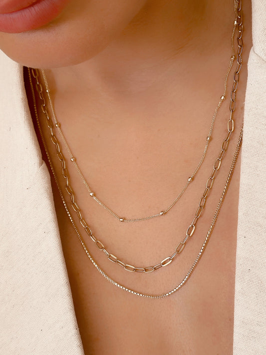 14k Solid Gold Layered Necklace