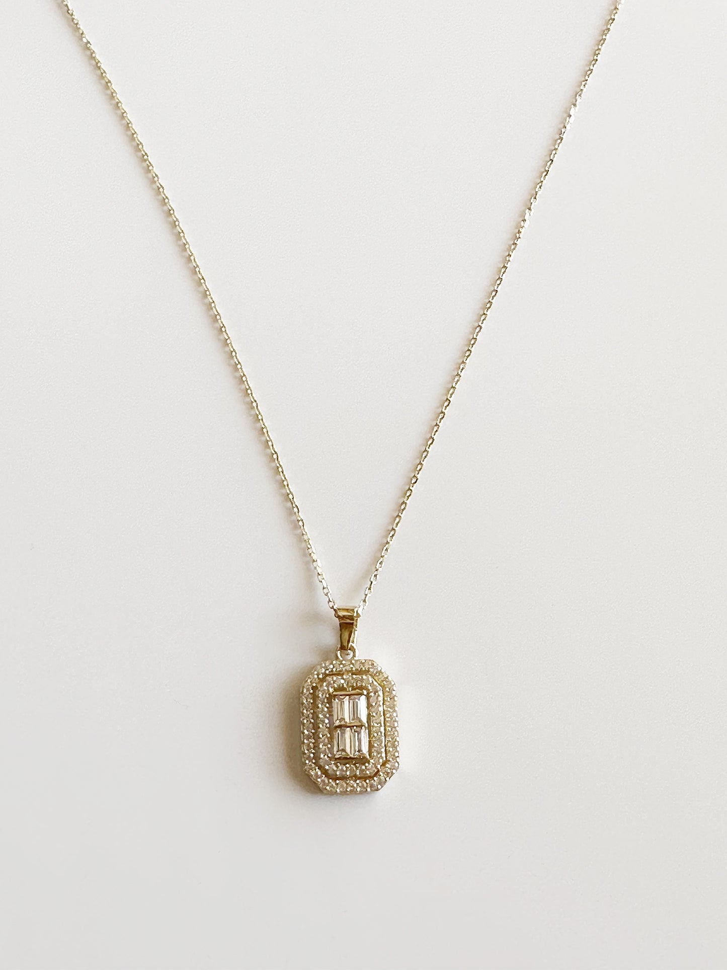 Baguette Stone Solid Gold Design Necklace