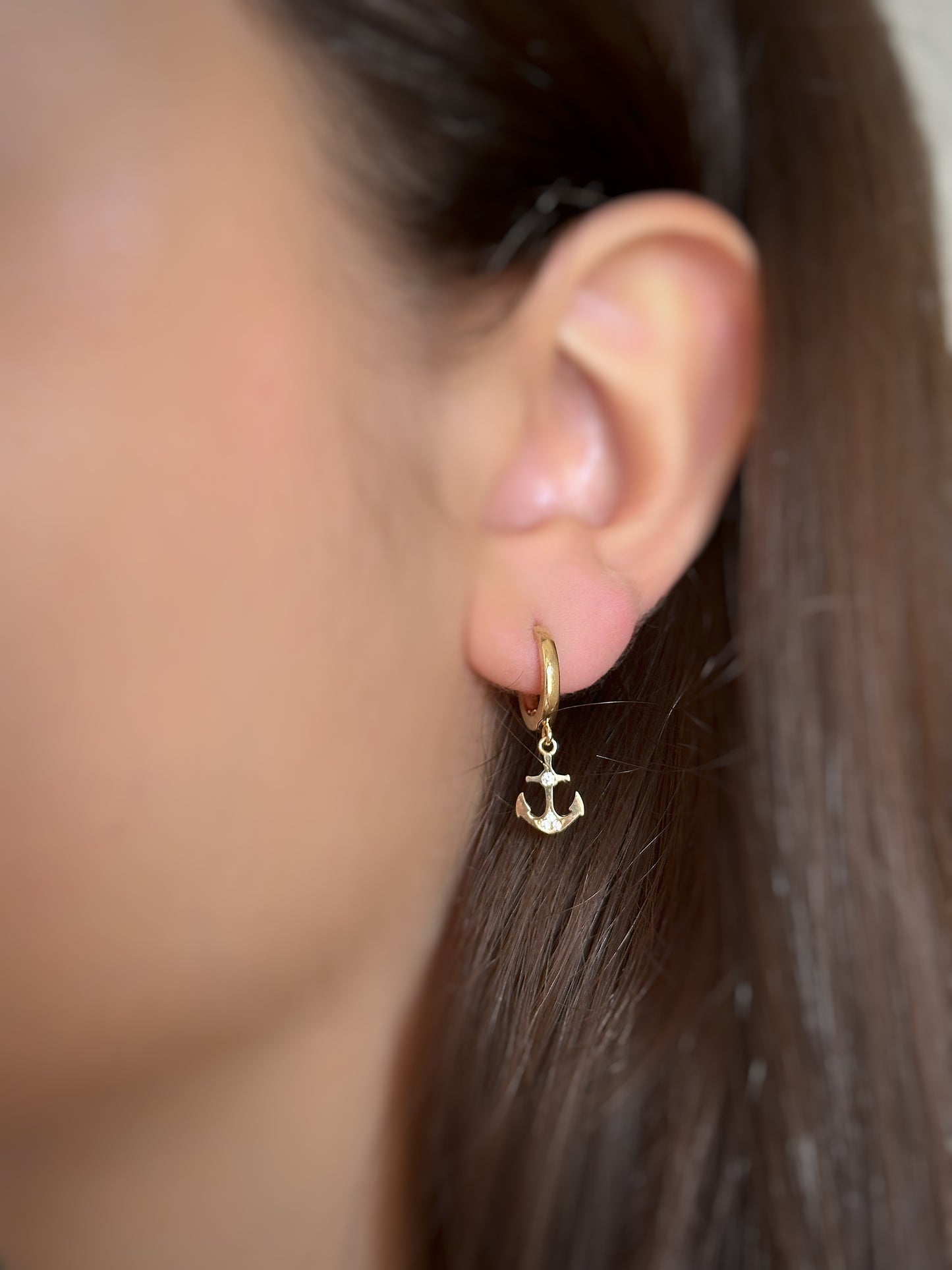 14K Solid Gold Hoop Sailor's Anchor Earring