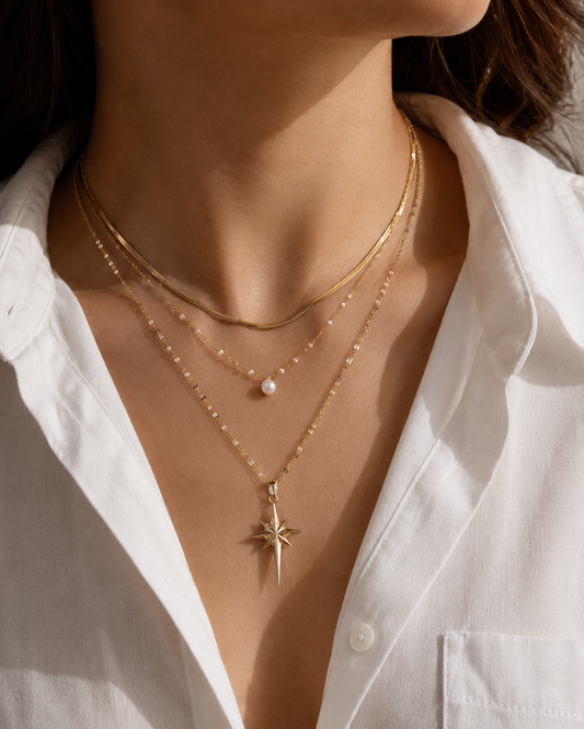 14K Gold North Star Necklace | Celestial Star Pendant Necklace for Women