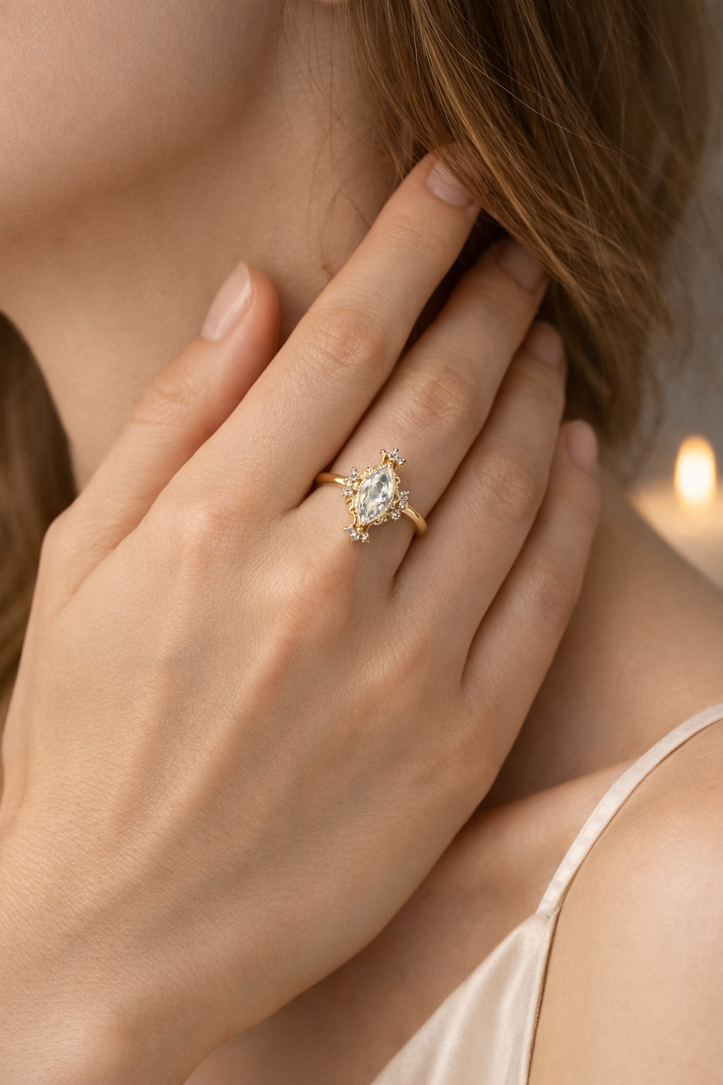 14K Solid Gold Marquise Moissanite  Engagement Ring