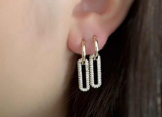 14K Solid Gold Paper Clip Hoop Earrings