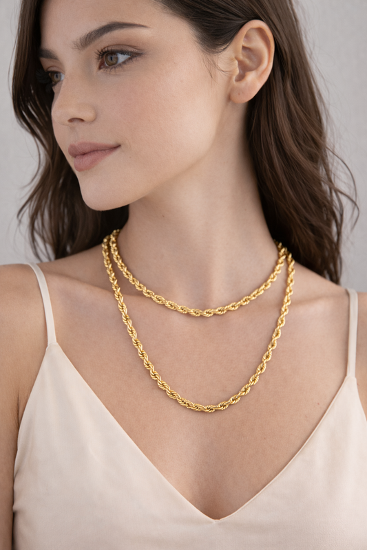 14K Solid Gold Rope Chain Necklace, Diamond cut rope Chain