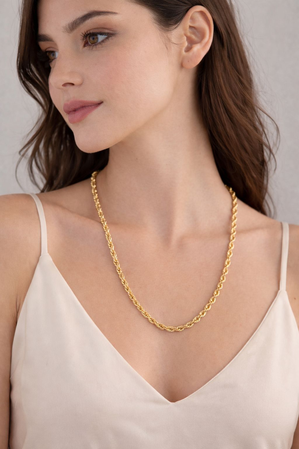 14K Solid Gold Rope Chain Necklace, Diamond cut rope Chain