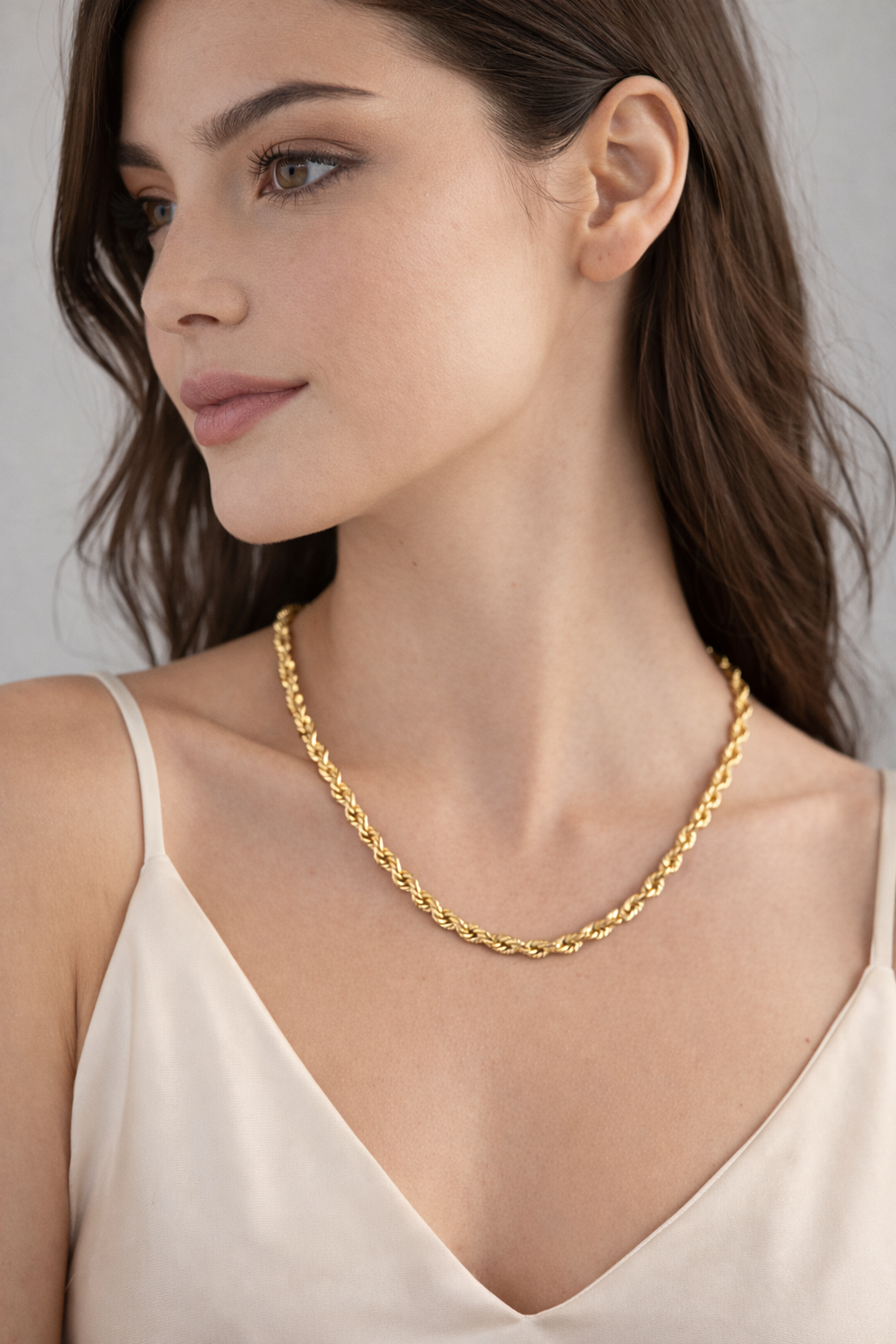 14K Solid Gold Rope Chain Necklace, Diamond cut rope Chain